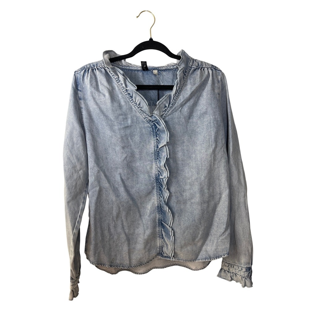 NWT KUT Denim Blouse Western M Utility Ruffles Gorpcore Boho Minimalist Indie